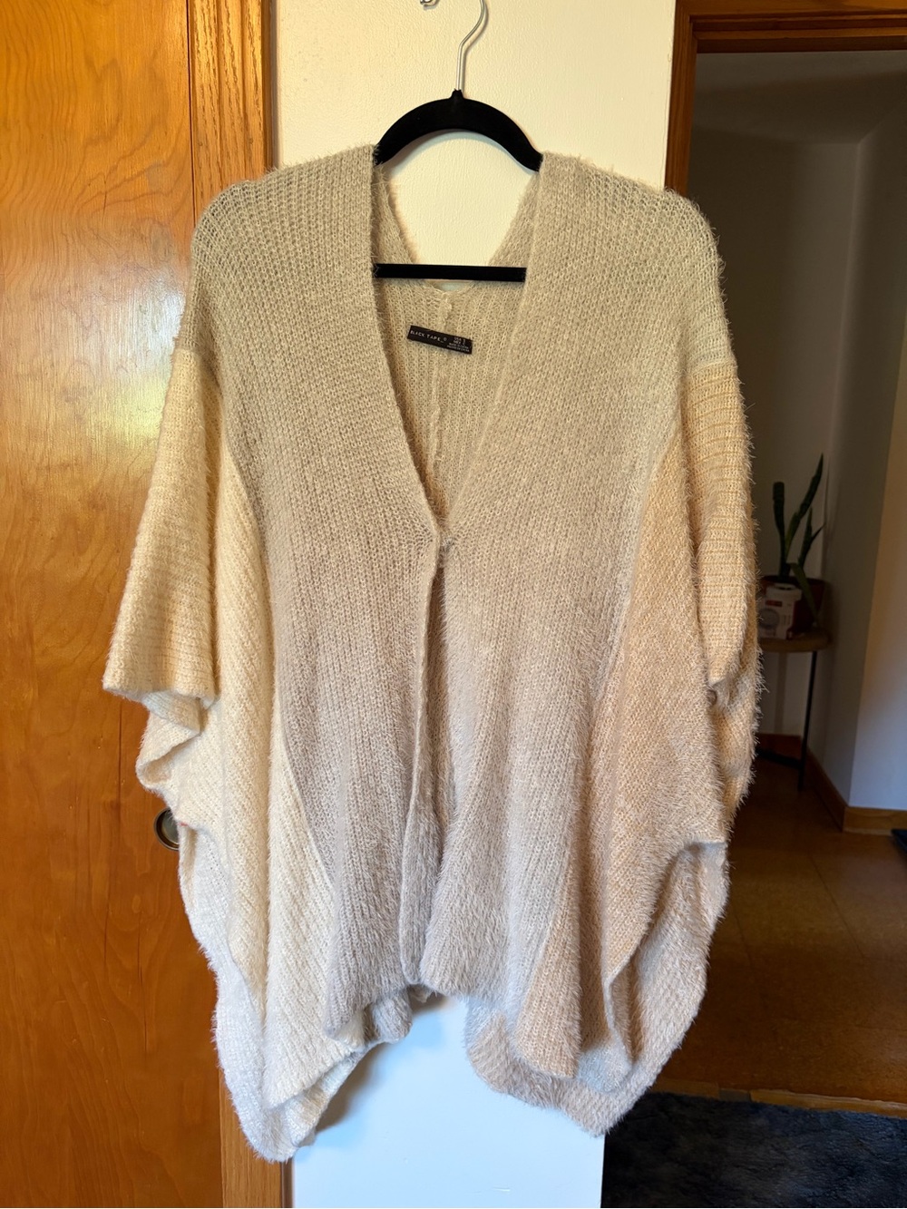 Black Tape_ Cream Oversized Knituu Poncho Sweater